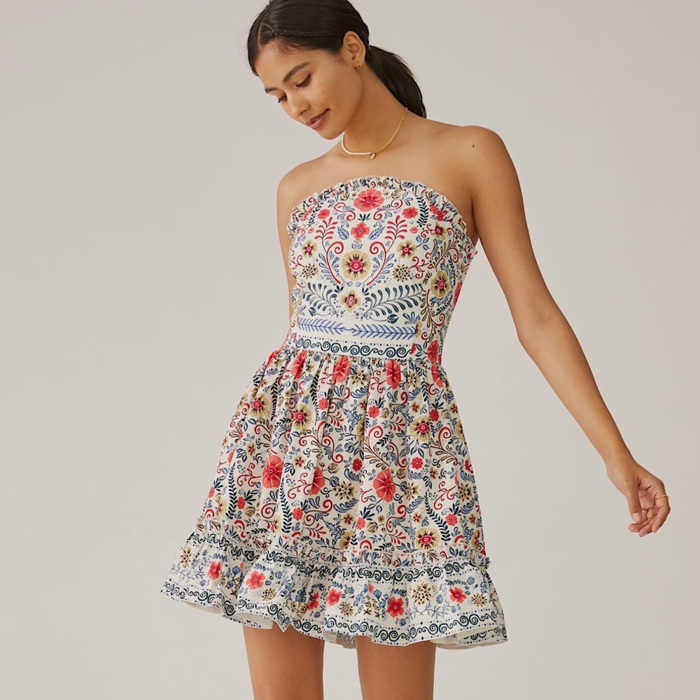 Anthropologie Strapless Floral Dress - Multicolor